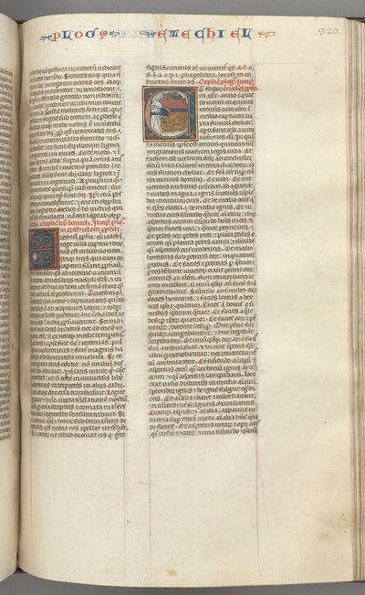 Fol. 320r, Ezechiel, historyczny inicjał E, śpiący Ezechiel ze swoją wizją czterech bestii. autorstwa Unbekannt
