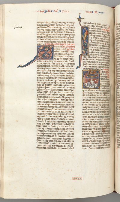 Fol. 357v, Jonasz, historyczna inicjał E, Jonasz połknięty przez wieloryba, otoczone murem miasto powyżej, 1275- autorstwa Unbekannt