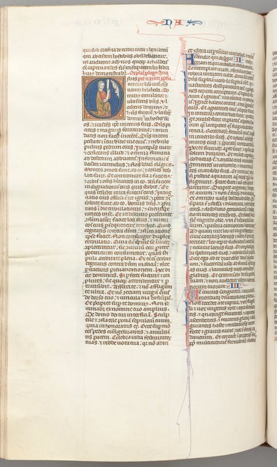 Fol. 360v, Nahum, inicjał historyczny O, Nahum klęczący ze zwojem, u góry popiersie Boga, ok. 1930 r. 1275-13 autorstwa Unbekannt