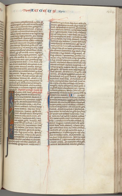 Fol. 364r, Aggeusz, inicjał historyczny I, Aggeusz ze zwojem stojącym na hybrydzie, ok. 364r. 1275-1300. autorstwa Unbekannt
