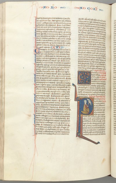 Fol. 440v, Koryntian I, historyczny inicjał P, Paweł klęczący rozmawiający z popiersiem Boga w górze, c. autorstwa Unbekannt