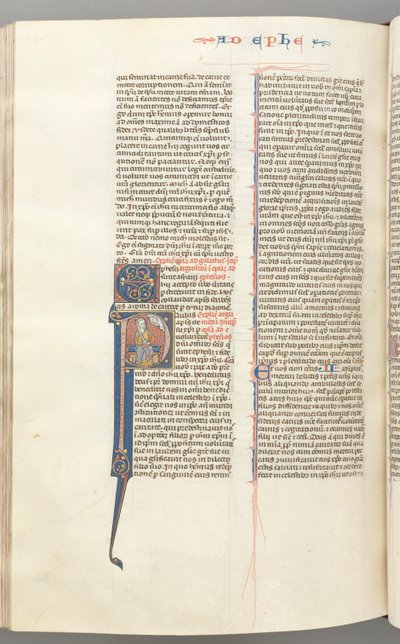 Fol. 450v, Efezjan, inicjał historyczny P, Paweł siedzący z mieczem, u góry popiersie Boga, c. 127 autorstwa Unbekannt