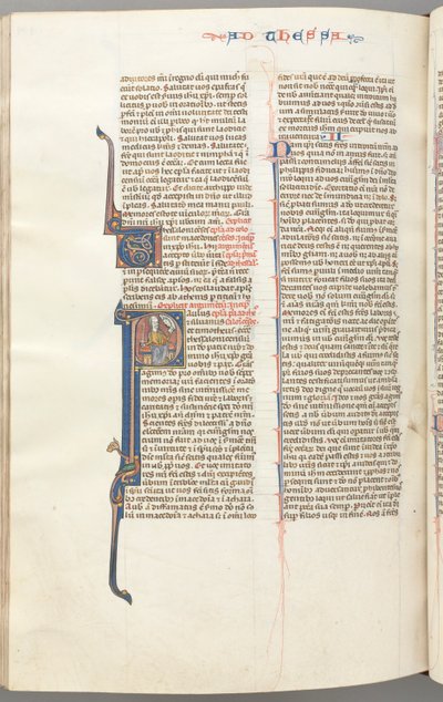 Fol. 454v, Tesaloniczan I, inicjał historyczny P, Paweł siedzący z mieczem i księgą..., ok. 454v, Tes. 1275-13 autorstwa Unbekannt