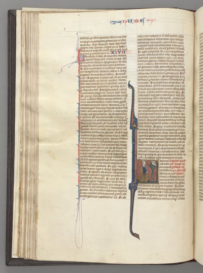 Fol. 46v, Liczby, inicjał historyczny L, Mojżesz z rogami, klęczący przed Bogiem, ok. godz. 1275-1300. autorstwa Unbekannt