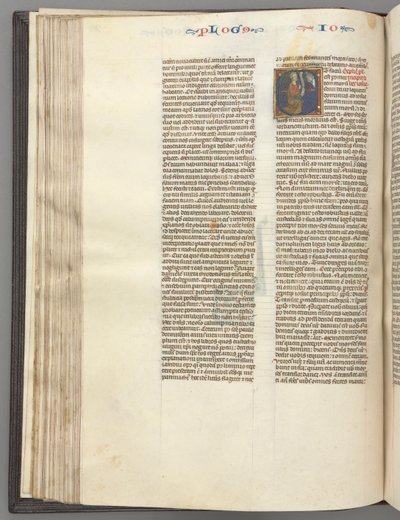 Fol. 76v, Jozue, historyczny inicjał E, Jozue ze zwojem klęczącym przed Bogiem, 1275-1300. autorstwa Unbekannt