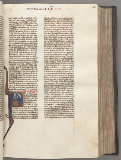 Fol. 86r, Sędziowie, inicjał historyczny R, Juda siedzący z księgą rozmawiającą z Bogiem, 1275-1300. autorstwa Unbekannt