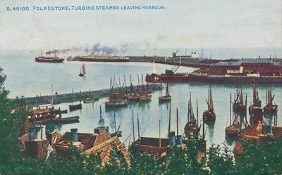 Folkestone: Turbinowy parowiec opuszczający port, koniec XIX-początek XX wieku autorstwa Unbekannt