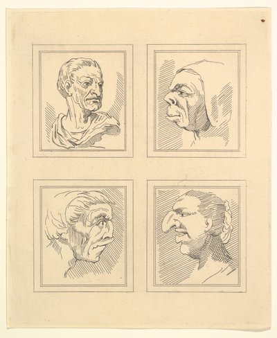 Cztery głowy z Characaturas Leonarda da Vinci, z Rysunków Wincelslausa Hollara, ..., 1786. autorstwa Unbekannt
