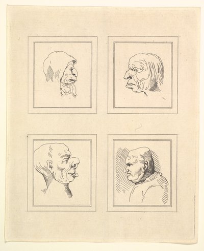 Cztery głowy z Characaturas Leonarda da Vinci, z Rysunków Wincelslausa Hollara, ..., 1786. autorstwa Unbekannt