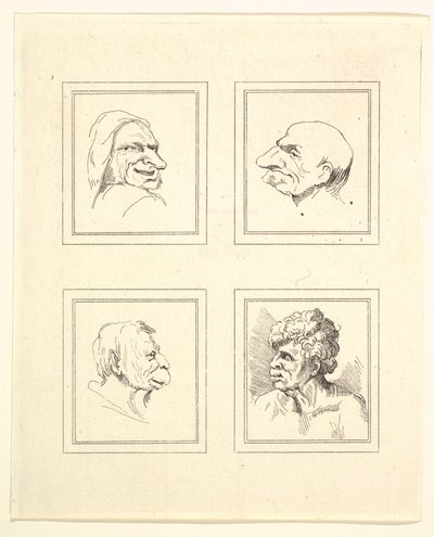 Cztery głowy z Characaturas Leonarda da Vinci, z Rysunków Wincelslausa Hollara, ..., 1786. autorstwa Unbekannt