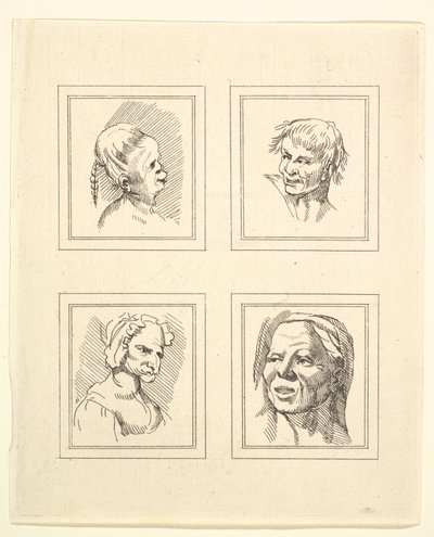 Cztery głowy z Characaturas Leonarda da Vinci, z Rysunków Wincelslausa Hollara, ..., 1786. autorstwa Unbekannt