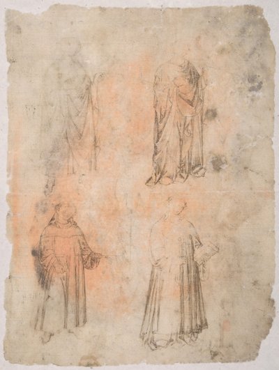 Czterech Świętych prosto, Dwóch Świętych, Siedząca Madonna i Figura klęcząca odwrócona, XIV wiek. autorstwa Unbekannt
