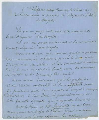 Fragment „Przedmowy poświęcony jak reszta publikacji pani. prefektów policji Neapolu”, która opisuje spotkanie Dumasa z Poem w Paryżu w 1832 r. (tusz na papierze) autorstwa Unbekannt