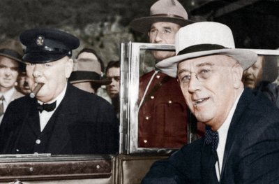 Franklin D Roosevelt i Winston Churchill spotykają się w Quebecu w Kanadzie, 1944 r. autorstwa Unbekannt