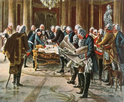 Fryderyk Wielki organizuje naradę wojenną ze swoimi generałami, sierpień 1756, 1936. autorstwa Unbekannt