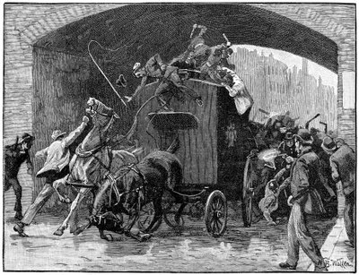 Uwolnienie przywódców Fenian Conspiracy z policyjnej furgonetki, Hyde Street, Manchester, 1867 autorstwa Unbekannt