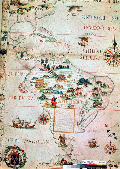 Francuska mapa Ameryki Środkowej i Południowej, francuski, 1550 autorstwa Unbekannt