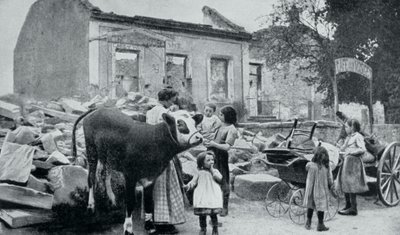 Francuscy uchodźcy wracają do opuszczonej wioski, Artois, I wojna światowa, 1915 autorstwa Unbekannt