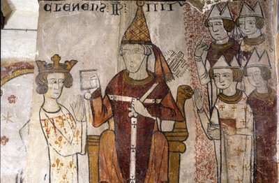Fresk z wieży Ferrande w Pernes-les-Fontaines (Pernes les Fontaines, Vaucluse (84)) z XIII wieku: Karol I Anjou (1226-1285) został nadany przez papieża w Królestwie Sycylii 28.06.1265 Klemens IV (w. 1195-1268). autorstwa Unbekannt