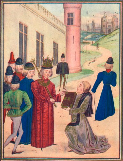 Froissart przedstawia Ryszardowi II swoją księgę wierszy miłosnych w 1395, 1905 autorstwa Unbekannt