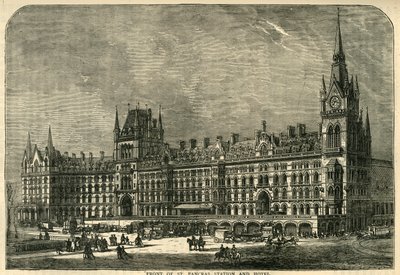 Front stacji i hotelu St. Pancras, ok. 1876 r. autorstwa Unbekannt