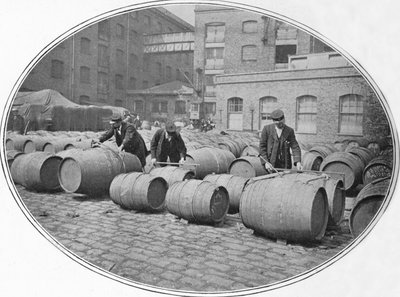 Mierzenie beczek po winie w London Docks, ok. 1900 1901 r. autorstwa Unbekannt
