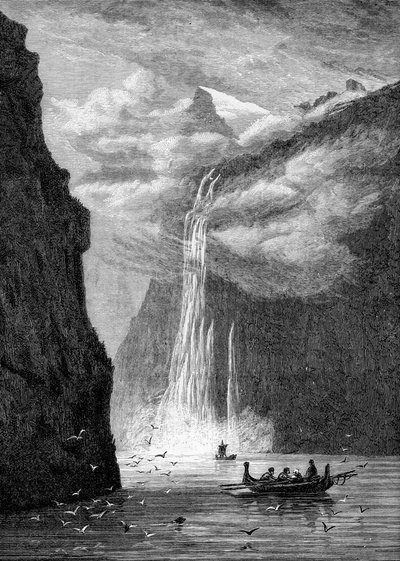 Fiord Geiranger, z wodospadem Seven Sisters Fall, Norwegia, 1882 autorstwa Unbekannt