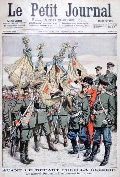 Generał Dragomirov całuje flagę, zanim wojska wyruszą na wojnę rosyjsko-japońską, 1904 autorstwa Unbekannt