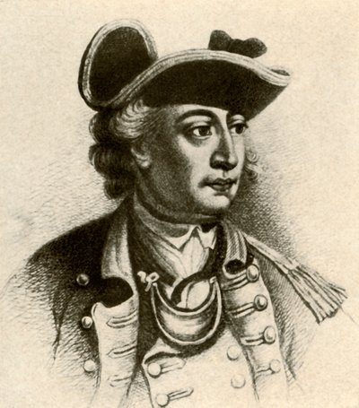 Generał John Sullivan w przekrzywionym kapeluszu obszytym warkoczem i ryngrafem, c1770, 1937. autorstwa Unbekannt