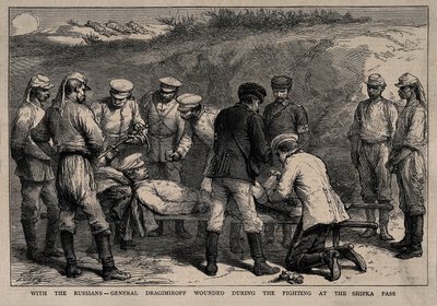 Generał Michaił Dragomirow ranny w bitwie pod Przełęczą Szipka, ok. 1878 r. autorstwa Unbekannt