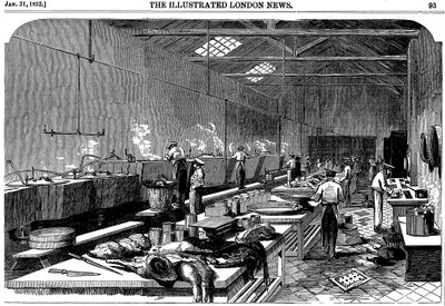 Ogólny widok kuchni w Richie & McCalls Cannery, Houndsditch, Londyn, 1852 autorstwa Unbekannt