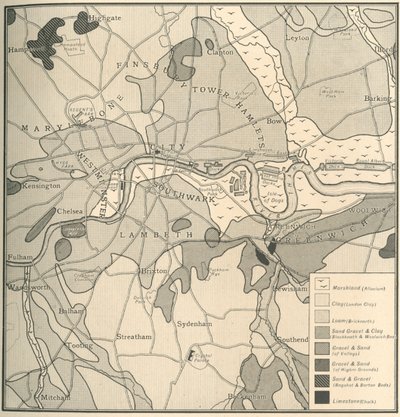 Mapa geologiczna terenu Londynu, 1908 autorstwa Unbekannt