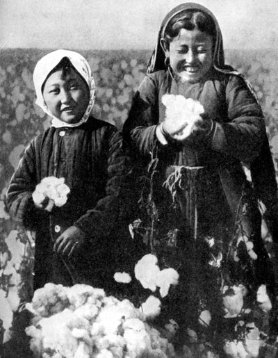 Dziewczyny na polu bawełny, Kazachstan, 1936 autorstwa Unbekannt