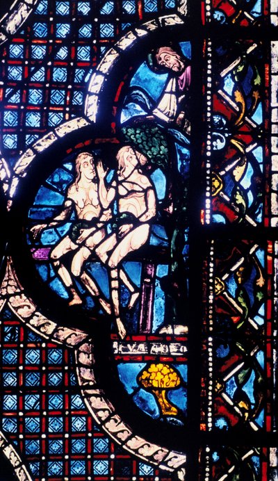 Bóg konfrontuje się z Adamem i Ewą, witraż, katedra w Chartres, Francja, 1205-1215 autorstwa Unbekannt