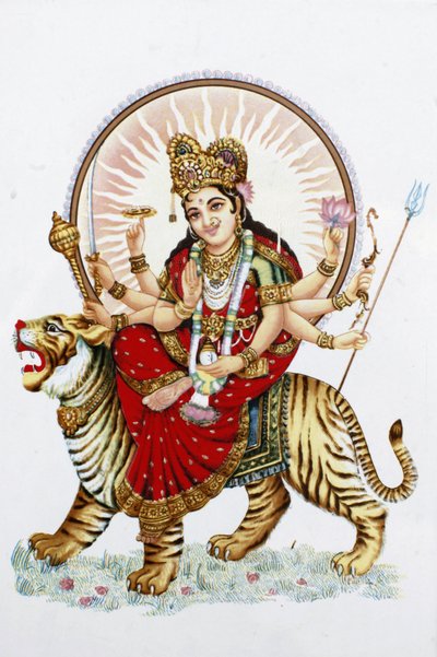 Bogini Sherawali (Durga) dosiadająca tygrysa Rishikesh Indie autorstwa Unbekannt