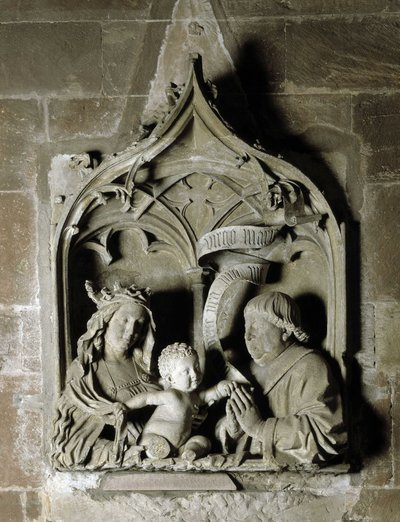 Sztuka gotycka: epitafium kanonika Kamienna rzeźba Mikołaja z Lejdy. 1463 Katedra Notre Dame w Strasburgu (Dolny Ren) autorstwa Unbekannt
