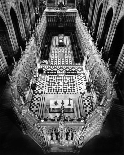 Architektura gotycka: zagłębiony widok na ogrodzenie chóru. XIII-wieczna katedra Saint Cecile a Albi (Tarn) autorstwa Unbekannt