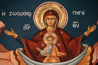 Grecka ikona prawosławna przedstawiająca Maryję jako studnię życia Tesaloniki Grecja autorstwa Unbekannt