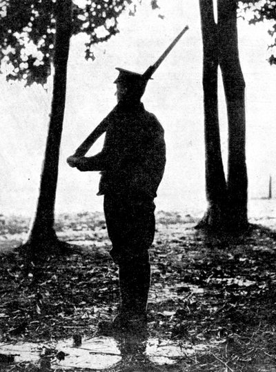 Szary świt na polu bitwy, kawaleria brytyjska, pogranicze belgijskie, I wojna światowa, 1914 autorstwa Unbekannt