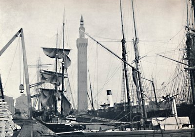 Grimsby - Widok na doki, z wieżą hydrauliczną, 1895 autorstwa Unbekannt