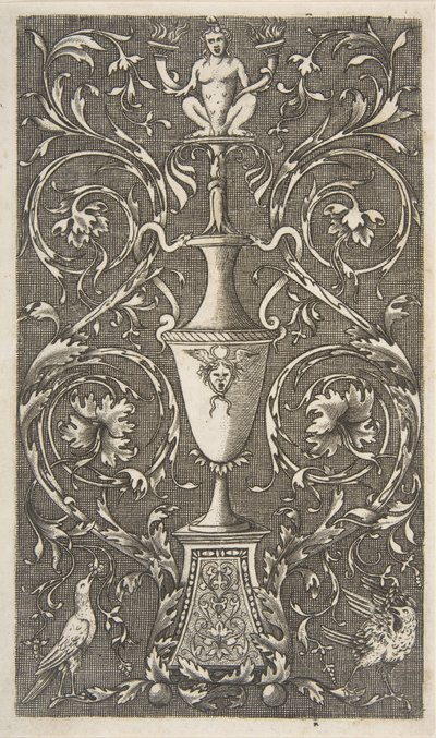 Groteska z wazą, ptaszkami i zwojami akantu, ca. 1515-1600. autorstwa Unbekannt