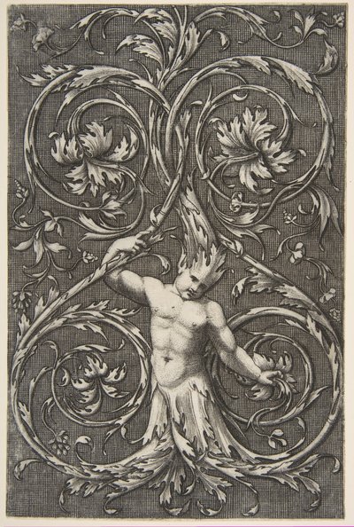 Groteska z męską postacią z dolną częścią ciała i głową ze zwojów akantu, ok. 1900 r. 1515-1600. autorstwa Unbekannt