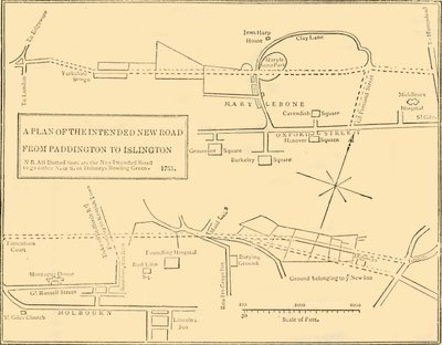 Plan nowej drogi od Islington do Edgware Road, 1755, c1876. autorstwa Unbekannt