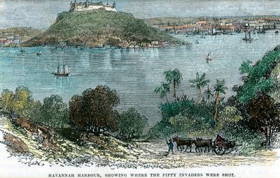 Port Havannah, pokazujący miejsce rozstrzelania pięćdziesięciu najeźdźców, Kuba, ok. 1880 r. autorstwa Unbekannt