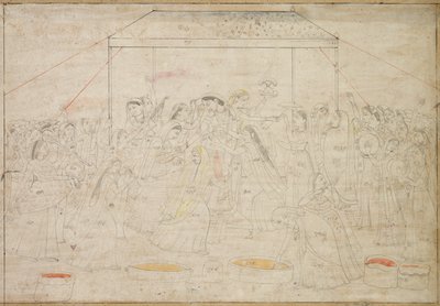 Hinduski bóg Kryszna przebrany w damskie ubrania na wiosenny festiwal Holi, ok. godz. 1790. autorstwa Unbekannt