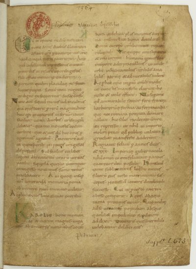 Historia Brytyjczyków autorstwa Nenniusza Pierwsza strona rękopisu, XI w. autorstwa Unbekannt