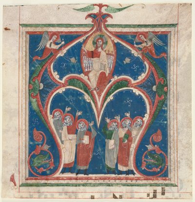 Historyczny inicjał A wycięty z antyfonarza: Chrystus w majestacie z prorokami, c. 1280-1300. autorstwa Unbekannt