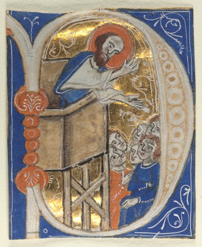 Historyczne początkowe wycięcie z Biblii: St. Paul Preaching, 1200s. autorstwa Unbekannt