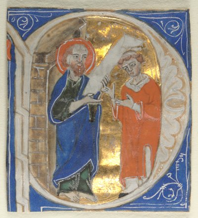 Historyczne początkowe wycięte z Biblii: św. Paweł i kleryk, 1200s. autorstwa Unbekannt