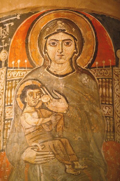 Koptyjski klasztor Najświętszej Maryi Panny i św. Jana Kame fresk : Maryja karmiąca piersią Jezus Egipt autorstwa Unbekannt